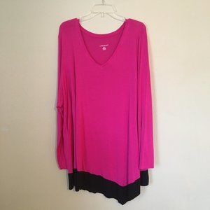 Lane Bryant Long Sleeve Hot Pink & Black Blouse